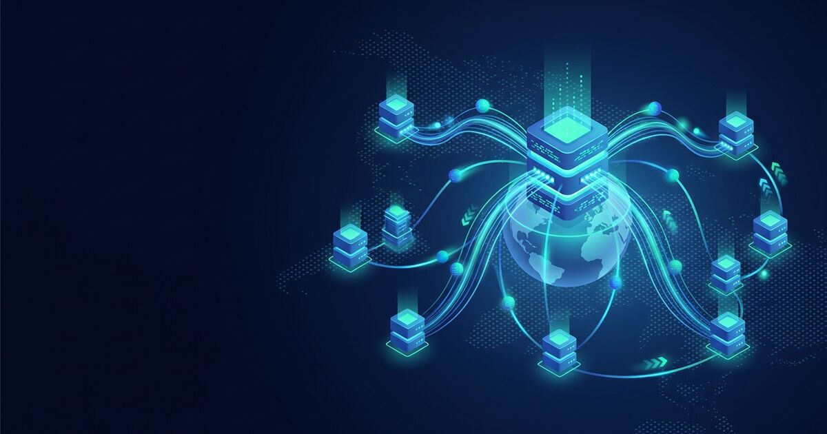 World map with one origin server in Virginia and CDN edge servers in London, Frankfurt, Singapore, Tokyo and Sydney answering nearby visitors from cache